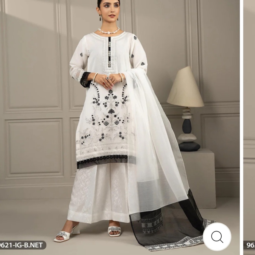 Pakistani White Black Net 3pc Suit